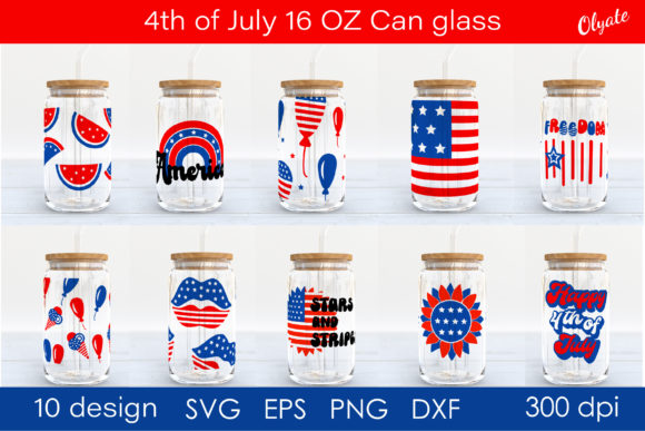 4th of July for 16 OZ Can Glass SVG