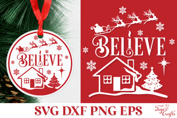 Believe Round Christmas SVG Ornament