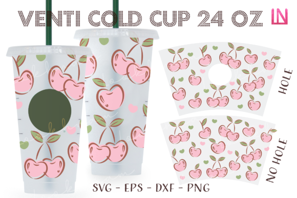 Cherry Heart 24 Oz Venti Cup Full Wrap