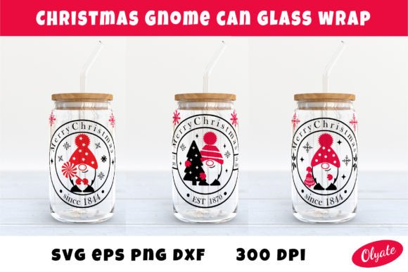 Christmas Gnome Can Glass Wrap SVG. Gnom