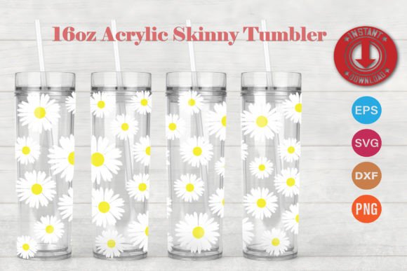 Daisies SVG 16oz Acrylic Skinny Tumbler