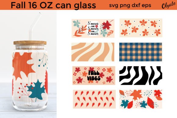 Fall 16 OZ Can Glass. Retro Glass. Autum