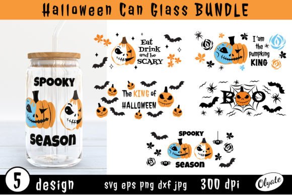 Halloween Can Glass Bundle. Pumpkin Jack