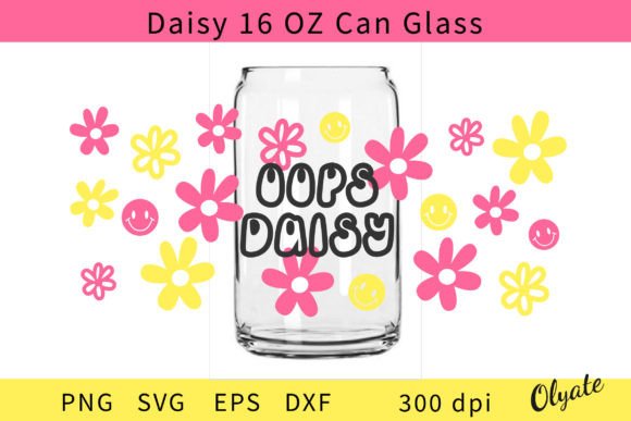 Oops Daisy Libbey Can Glass 16 OZ Wrap