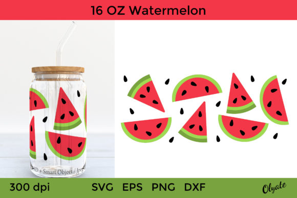 Watermelon Libbey Can Glass 16 OZ Wrap