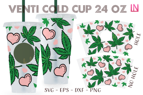 Weed Heart 24 Oz Venti Cold Cup Template